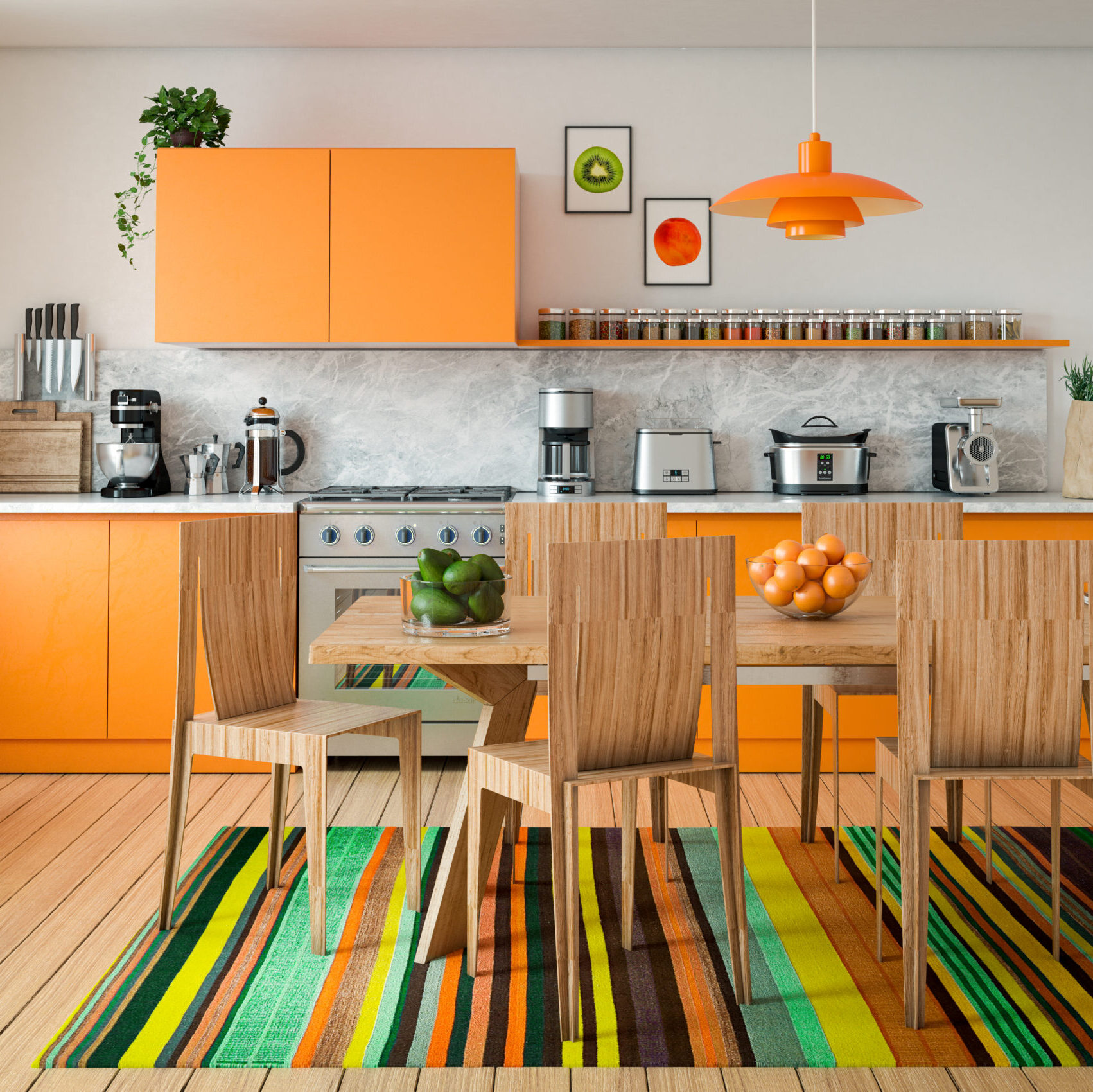 Digitally generated contemporary domestic kitchen interior design.
